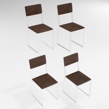 Imagem de Kit 4 Cadeiras Para Cozinha Estofada Industrial Riviera Branca - Don C