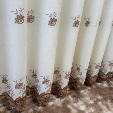 Imagem de Cortina Voil Linho Bordado Gripir Luxo Forrada Alto Padrão 4,00x2,30 -