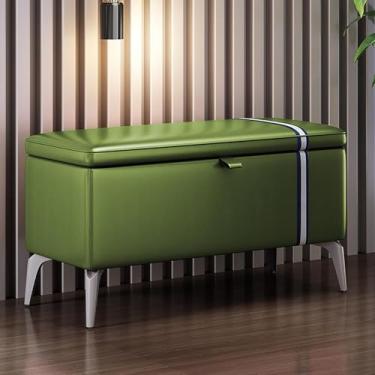Imagem de Banco Otomano De Armazenamento De Couro Moderno,banco De Sapatos Retangular Com Assento Acolchoado,baús De Armazenamento De Madeira Maciça Banco De Armazenamento M, Green, 80x35x45cm(31x14x18inch)