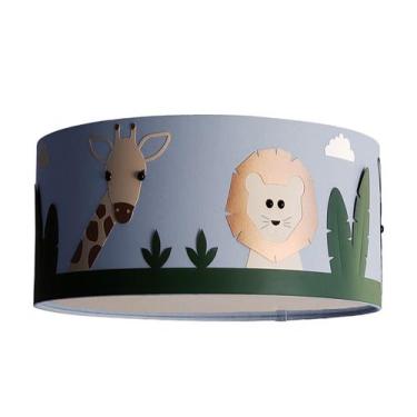 Imagem de Luminária Infantil Plafon Safari Cúpula Azul 30x15  - Tom Luz
