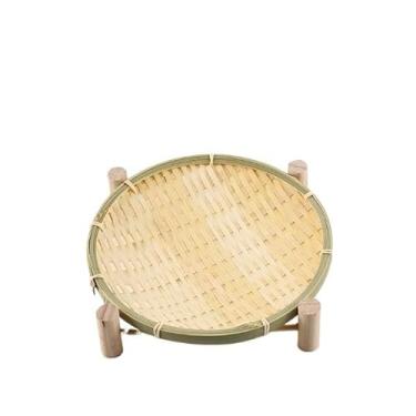 Imagem de Tigela de bambu trançada, cesta de armazenamento artesanal para frutas, lanches e decoração para casa(Square Round 30+25)