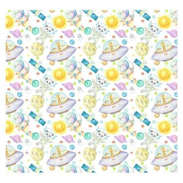 Imagem de Papel de Parede Adesivo Infantil Foguete Espaço Animais Quarto Menino 