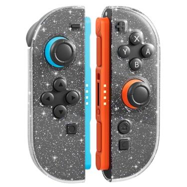 Imagem de FUNDIARY Capa protetora transparente Joycon Grip para Switch 2 (2025) com design de glitter, conjunto de acessórios de conforto para Switch 2 Joycons com cabo ergonômico antiderrapante macio