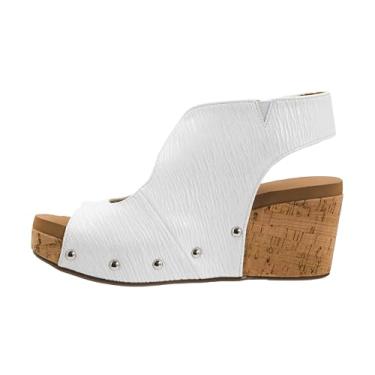 Imagem de Corkys Footwear Cunha feminina Frisky – com salto de 6 cm, salto de cortiça leve, tira ajustável no tornozelo e conforto o dia todo para um estilo sem esforço, Branco, 41