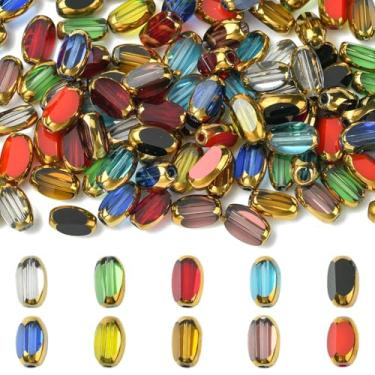 Imagem de UR URLIFEHALL 100 peças, contas espaçadoras ovais de vidro, 10 cores, contas transparentes em forma de arroz para fazer joias, colares, pulseiras, artesanato DIY