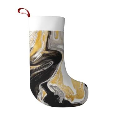 Imagem de Meias de Natal em mármore preto e dourado redemoinho de tinta líquida para lareira, decoração de punho branco, 45,7 cm, supermacia, grande, para presente de Natal - decoração de férias em família