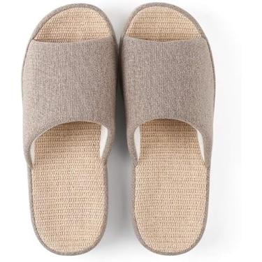Imagem de Chinelos De Linho Para Homens E Mulheres Chinelos De Linho De Algodão Casuais De Verão Com Suporte De Arco Para Mulheres Sandália De Dedo Aberto Gingham Home Slippers I, Brown, EUR 44-45