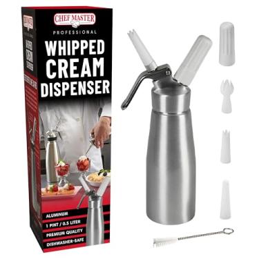 Imagem de Chef Master Dispensador de chantilly de alumínio de 0,5 litro, dispensador de chantilly de alumínio com escova de limpeza, dicas de decoração para bolos, café, waffle para hotel, restaurantes, cafés e