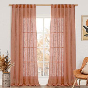 Imagem de Cortinas LAMIT Terracotta Linen Boho 214 cm de comprimento 2 painéis