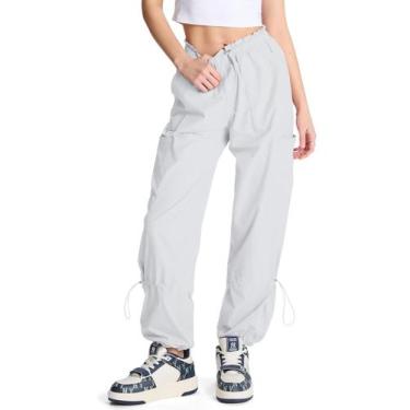 Imagem de Calças cargo Prettyleaf Parachute Hiking femininas brancas médias