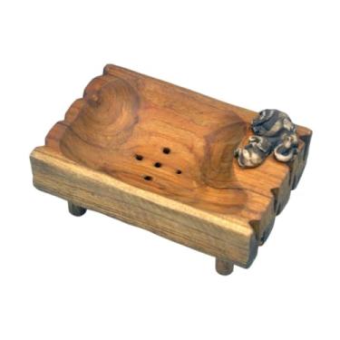 Imagem de KiBcsLic Porta-sabonetes de madeira, recipiente fácil de limpar, decorativo, organizador de sabonetes secos, bandeja para cozinha, chuveiro e banheiro, Elefante