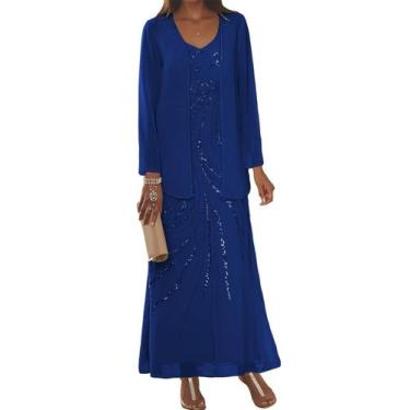 Imagem de Vestido Clothfun em chiffon azul royal para a mãe da noiva, tamanho 8