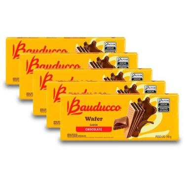 Imagem de Biscoito Wafer Bauducco Chocolate Kit 5 Pacotes De 140G