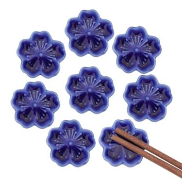 Imagem de GLOBLELAND 8 peças de pauzinhos de flor de cerejeira azul suporte de pauzinhos de cerâmica para descanso de pauzinhos para garfo de jantar, colher, utensílios de mesa, casa, restaurantes, cozinha