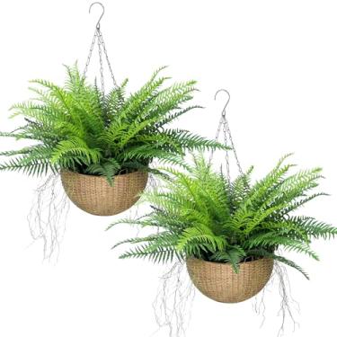 Imagem de PABREY Samambaias falsas, pacote com 2 plantas artificiais ao ar livre, plantas falsas resistentes a UV para varanda da frente, sala de estar, jardim, decoração de casa