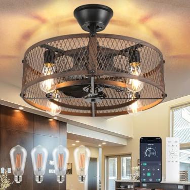 Imagem de Depuley Ventilador de teto gaiola com luzes: Ventiladores de teto de 50,8 cm montados seminivelados com luz e controle remoto - Luminária de ventilador de teto de fazenda - Fandaliers industriais de