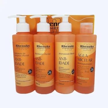 Imagem de Kit Anti-idade, Tratamento Facial Diário com Sabonete, Esfoliante, Hidratante e Água Micelar, 200ml