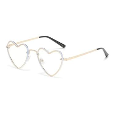 Imagem de HCPIHF Óculos de sol sem aro em metal com formato de coração, feminino, moderno, degradê, luxuoso, vintage, masculino, punk, UV400 (dourado)