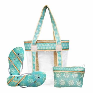 Imagem de Kit Feminino Praia Transparente Iate Bolsa Chinelo Necessaire Magicc B