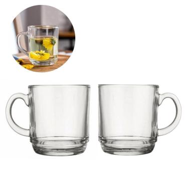 Imagem de Jogo 2 Canecas Transparente Vidro 250ML Café Chá Cappuccino