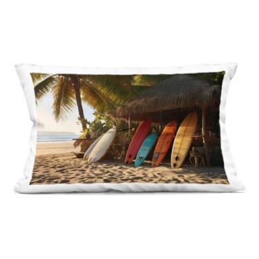 Imagem de Stupell Industries Surfboards at Beach Hut Almofada impressa interna, 35 x 18 x 50, marrom