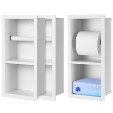 Imagem de Honeydak Suporte de papel higiênico embutido em aço inoxidável 304, suporte de papel higiênico, armazenamento na parede, rolo de papel higiênico, economia de espaço, moldura de guardanapo de banheiro