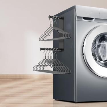 Imagem de KTZCTPCA Organizador de cabides, suporte magnético para toalhas, ferramenta de suporte de aço, suporte para máquina de lavar roupa para armário, lavanderia, árvore para adultos, crianças, cabides de