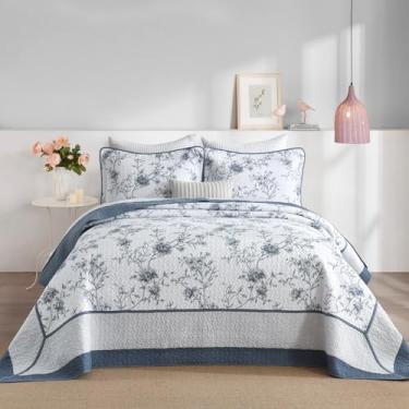 Imagem de FineStichery Colchas King extragrandes 304.8 cm x 304.8 cm, 100% algodão floral super king colcha reversível, leve fazenda conjunto de cama acolchoado 3 peças