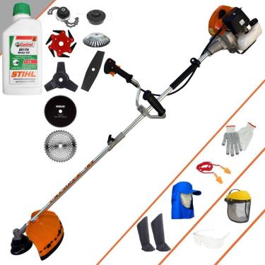 Imagem de Máquina de Cortar Grama Profissional À Gasolina Terra GRHB430 Bi-Partida 43cc 1,7HP 12.000rpm Roçadeira Com 8 Opções de Cortes + EPI + ÓLEO STIHL 2T