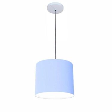 Imagem de Lustre Luminária Pendente Vivare Free Lux Pe-4107br Cúpula Em Tecido 25x20cm Azul-bebê Canopla Branca E Fio Cristal