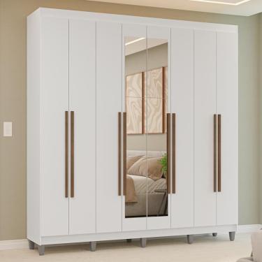 Imagem de Guarda-roupa Casal Com Pés 8 Portas Batentes Com Espelho Branco-branco-rustic Venus Madesa
