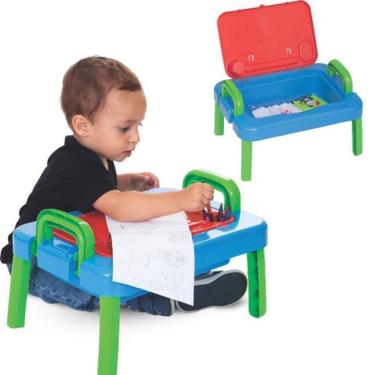 Imagem de Mesinha de Desenho Azul Com Caderno e 12 Lápis de Cores Mercotoys 437