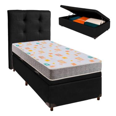 Imagem de Cama Box Bau + Colchão Solteiro D20 D20 Inducol + Cabeceira Estofada