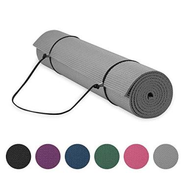 Imagem de Gaiam Tapete de ioga Essentials Premium com alça para tapete de ioga, cinza, 182 cm C x 61 cm L x 0,6 cm de espessura