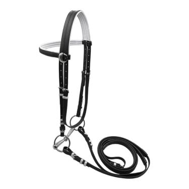 Imagem de harayaa Rédea de cavalo com rédea, corda de montaria ajustável, anel de aço inoxidável, cabresto, alça de enquete para aula de clube, curso de fazenda, M Black