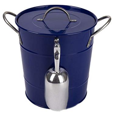 Imagem de Baldes de gelo isolados 1 peça balde de gelo com pá de gelo placa galvanizada barra de gelo redonda balde de cerveja vinho champanhe para bar festa familiar refrigerante cerveja champanhe balde (cor