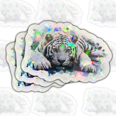 Imagem de Adesivo de vinil de animal fixe, adesivo de óculos de sol de tigre, decalque de tigre, adesivo de para-choque de cabeça de tigre branco - adesivos para laptop, garrafa de água, capacete de carro de 3