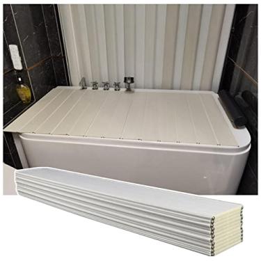 Imagem de Copertura per Vasca da Bagno Pieghevole Vassoio per Vasca da Bagno, Coperchio per Vasca com Otturatore in PVC Antipolvere, cobertura de solda Mensola per Vasca da Bagno per SPA, Bagno e Doccia, Spes