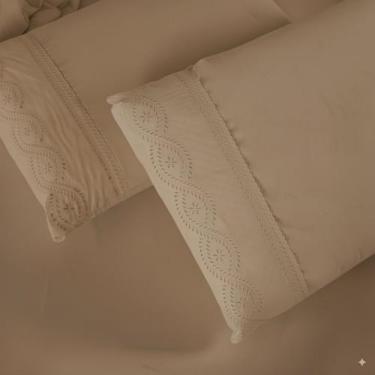 Imagem de Jogo de Lençol 3 Peças Casal Padrão/ Queen Percal 400 Fios Lese Bordad