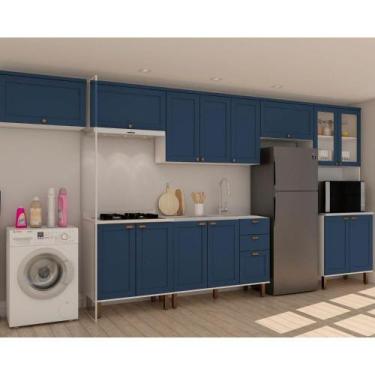 Imagem de Armário De Cozinha Genialflex Iluminata 7 Peças Branco Azul