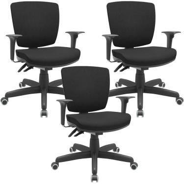 Imagem de Kit 03 Cadeiras Escritório Executiva Office Giratória Preto Baixa Flexi P03 Poliéster Preto - Lyam
