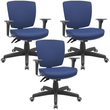 Imagem de Kit 03 Cadeiras de Escritório Executiva Office Giratória Preto Baixa Flexi P03 Vinil Azul - Lyam