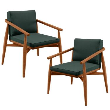 Imagem de Kit 2 Poltronas Decorativa Sala de Estar Cintas de Corano Lavínia B04 Linho Verde Musgo - Lyam Decor