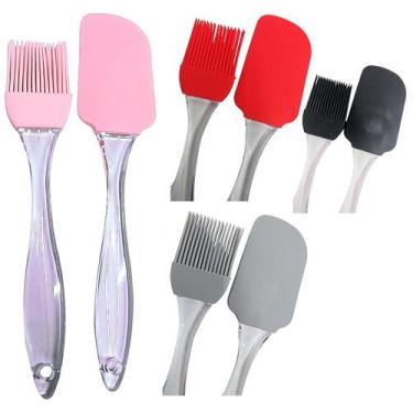 Imagem de 2 Kit de Pincel e Espátula Silicone Cabo Acrílico 23 Cm Cozinha - TOP