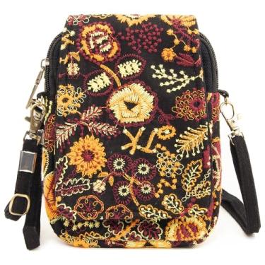 Imagem de SILKAREA Mini bolsa tiracolo bordada para mulheres pequenas bolsas carteira de pulso bolsa para celular bolsa de moedas, Amarela bordada, One_Size