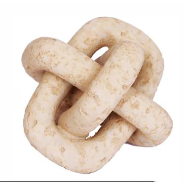 Imagem de Decoração de 3 elos de nó moderno bege travertino decoração de mesa de centro escultura de nó geométrico resina decoração de prateleira de entrada boho decoração de elos de corrente para casa sala de