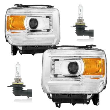 Imagem de Vizotae Faróis para GMC Sierra 2014-2018 GMC Sierra 1500/2015-2019 GMC Sierra 2500HD 3500HD, farol alto/baixo com lâmpadas, lado do motorista e do passageiro