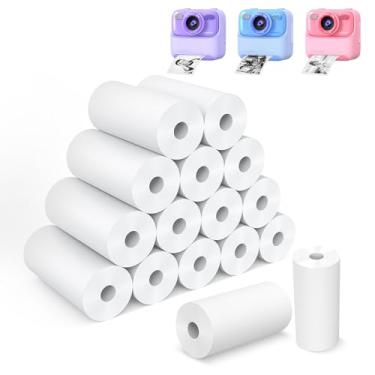 Imagem de Riosin 16 rolos de papel de impressão de recarga de câmera instantânea para crianças, rolos de papel de impressão térmica para impressora fotográfica hd, adequados para a maioria das criança