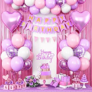 Imagem de Decorações de aniversário: Adoravelmente rosa e roxo para meninas e mu
