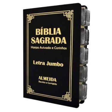 Imagem de Bíblia Sagrada Letra Jumbo ARC Capa PU Flexível Preta com Índice Abas 